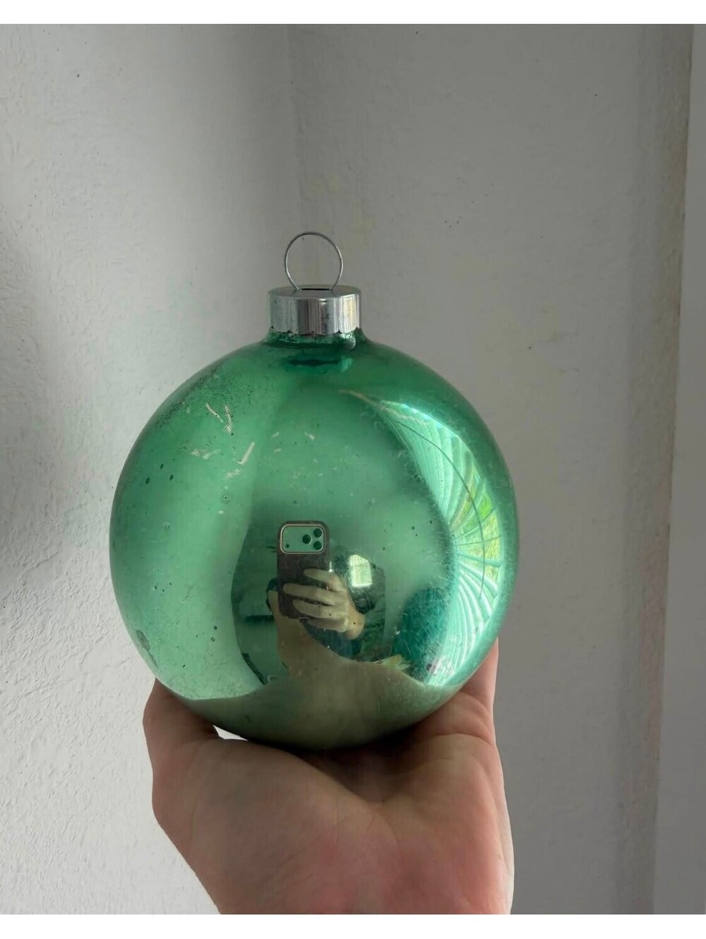 Vintage Shiny Brite Giant Green Mercury Glass Christmas Ornament 6” Jumbo Ball